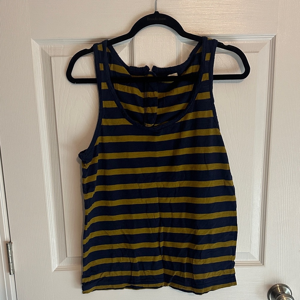 J. Crew Navy and Olive Striped Tank Top